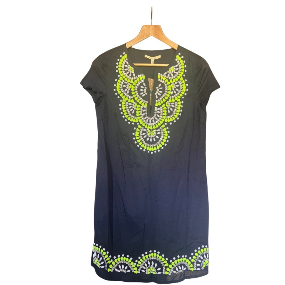 Navy Tunic Dress with Neon Green Embroidery